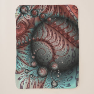 Abstract Vivid Fantasy Fractal Art Brown Blue Sherpa Blanket