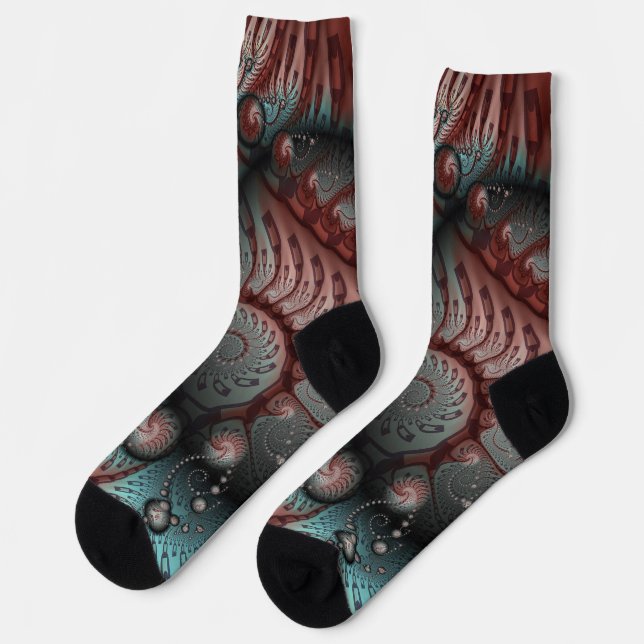 Abstract Vivid Fantasy Fractal Art Brown Blue Socks (Left)