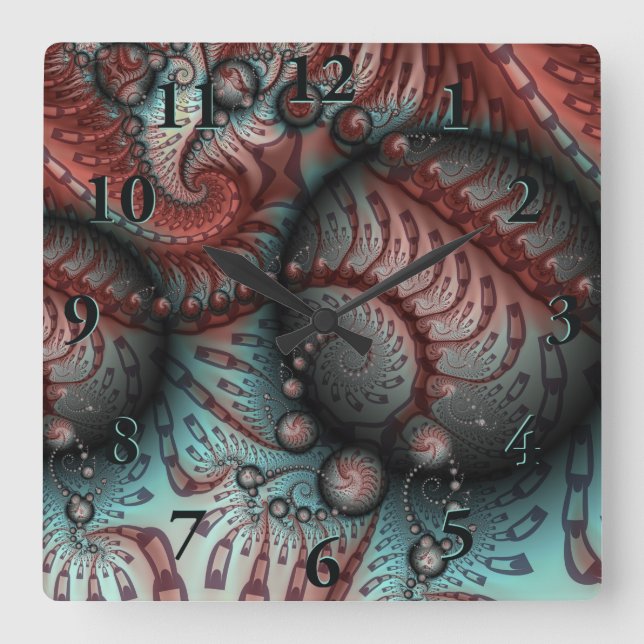 Abstract Vivid Fantasy Fractal Art Brown Blue Square Wall Clock (Front)