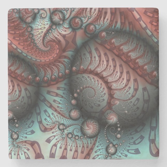 Abstract Vivid Fantasy Fractal Art Brown Blue Stone Coaster (Front)