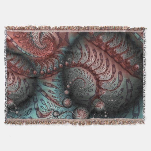 Abstract Vivid Fantasy Fractal Art Brown Blue Throw Blanket (Front)