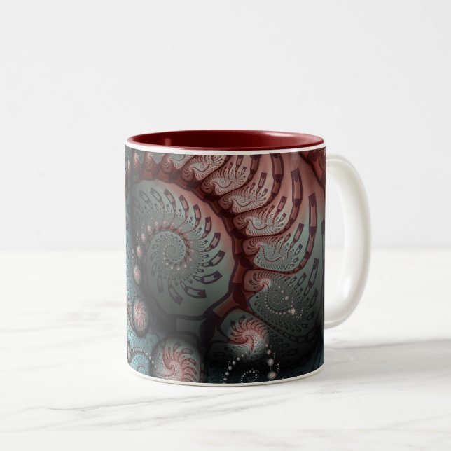 Abstract Vivid Fantasy Fractal Art Brown Blue Two-Tone Coffee Mug (Front Right)
