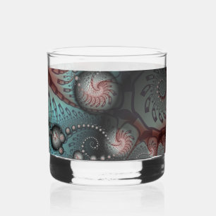 Abstract Vivid Fantasy Fractal Art Brown Blue Whiskey Glass