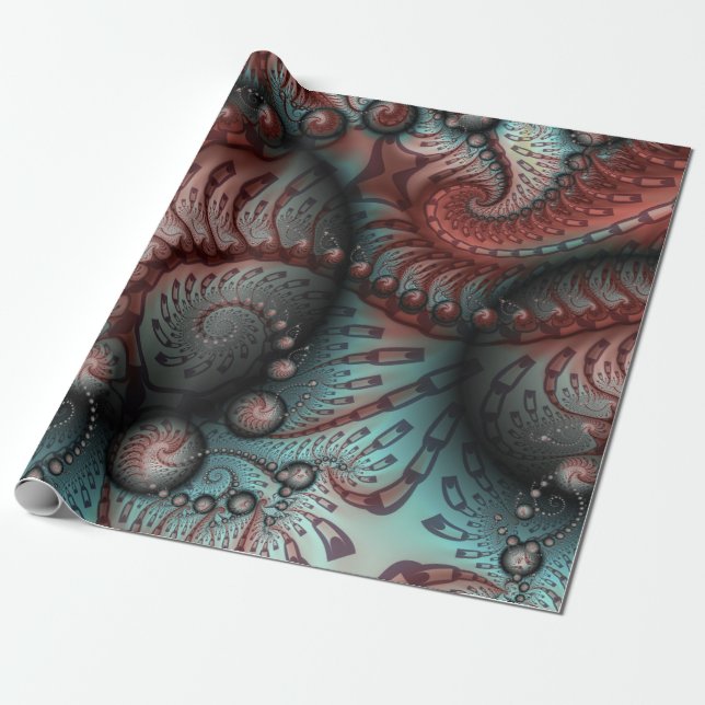 Abstract Vivid Fantasy Fractal Art Brown Blue Wrapping Paper (Unrolled)