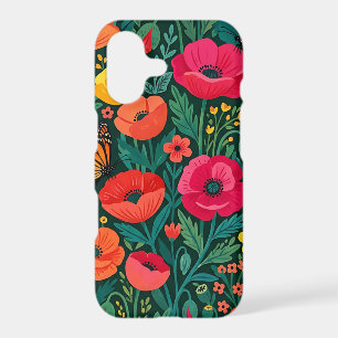 Abstract Vivid Poppies Butterflies iPhone Cases