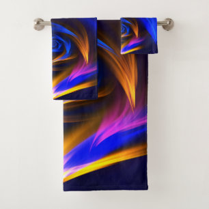 Abstract Vortex Shape Blue Orange Bath Towel Set