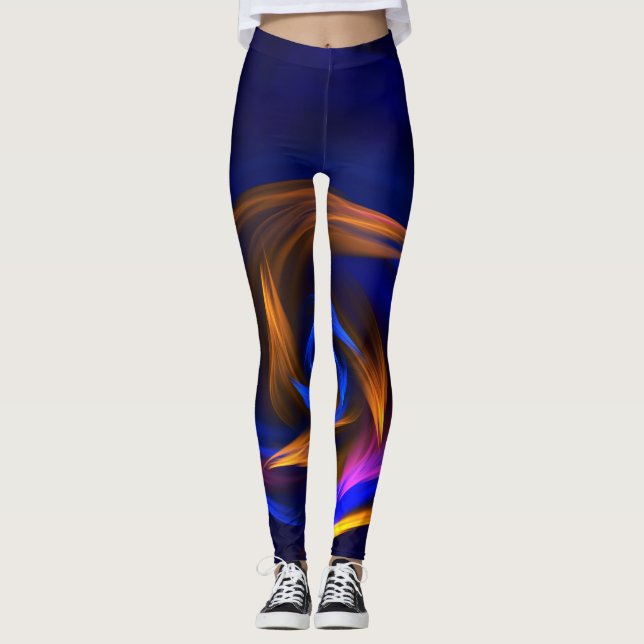 Abstract Vortex Shape Blue Orange Leggings (Front)
