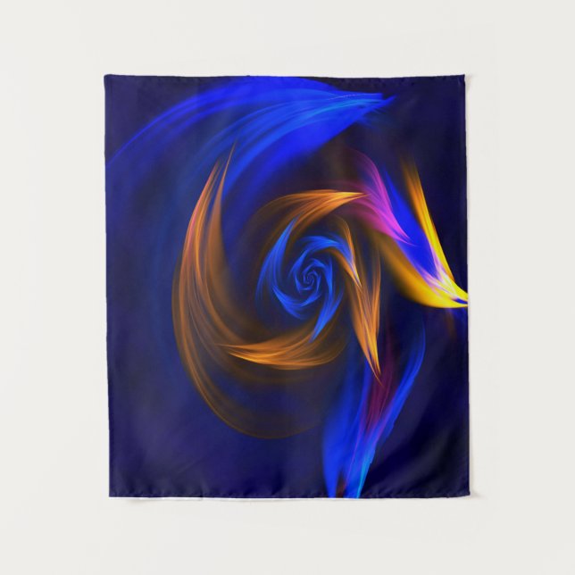 Abstract Vortex Shape Blue Orange Tapestry (Front)