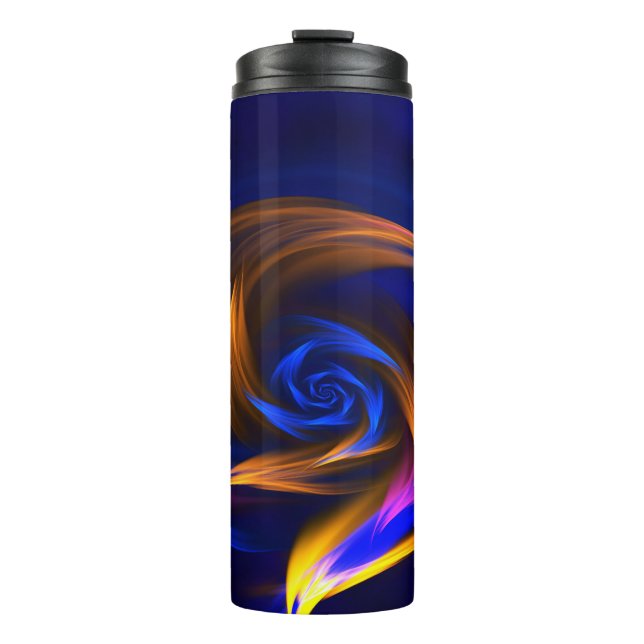 Abstract Vortex Shape Blue Orange Thermal Tumbler (Front)