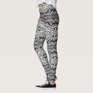 Abstract Waavy Black White Leggings Choose Colours