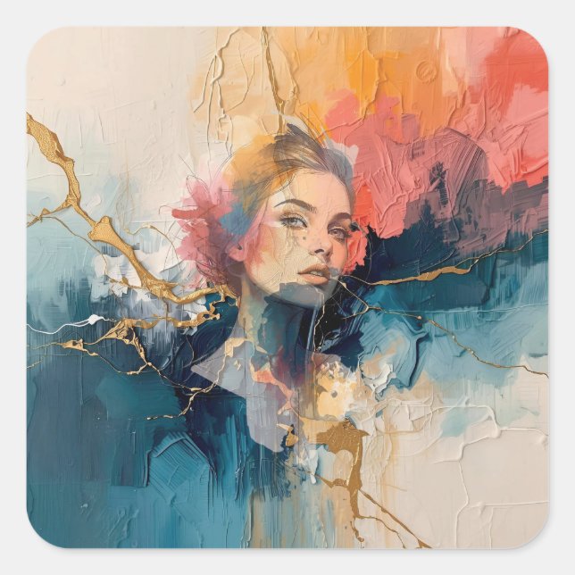 abstract wall art,modern art print,female portrait square sticker (Front)