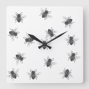 Abstract Wall Clocks - Honeybee White Background