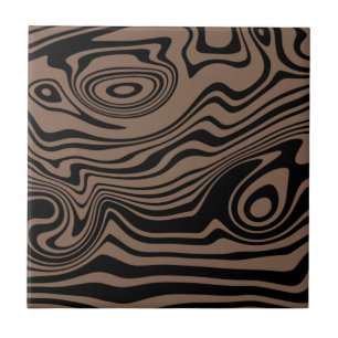 Abstract Warped Black & Brown Lines - Customisable Ceramic Tile