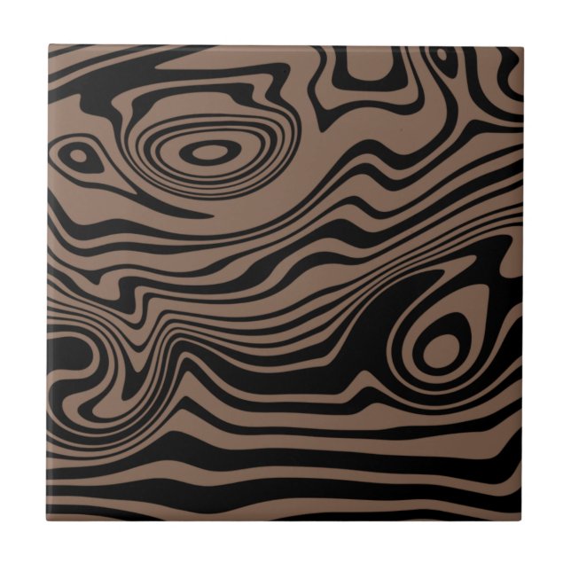 Abstract Warped Black & Brown Lines - Customisable Ceramic Tile (Front)