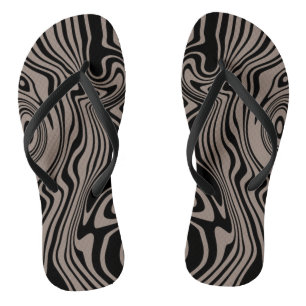 Abstract Warped Black & Brown Lines - Customisable Thongs