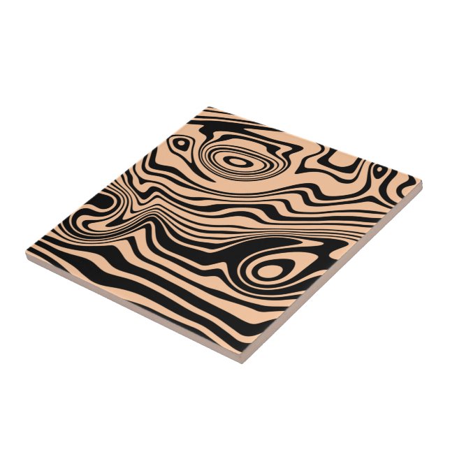 Abstract Warped Black & Cream Colour - Customisabl Ceramic Tile (Side)