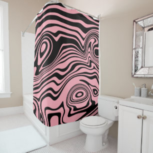 Abstract Warped Black & Pink Lines - Customisable Shower Curtain