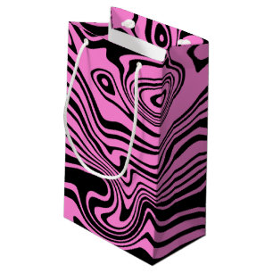 Abstract Warped Black & Pink Lines - Customisable Small Gift Bag