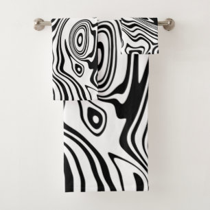 Abstract Warped Black & White Lines - Customisable Bath Towel Set
