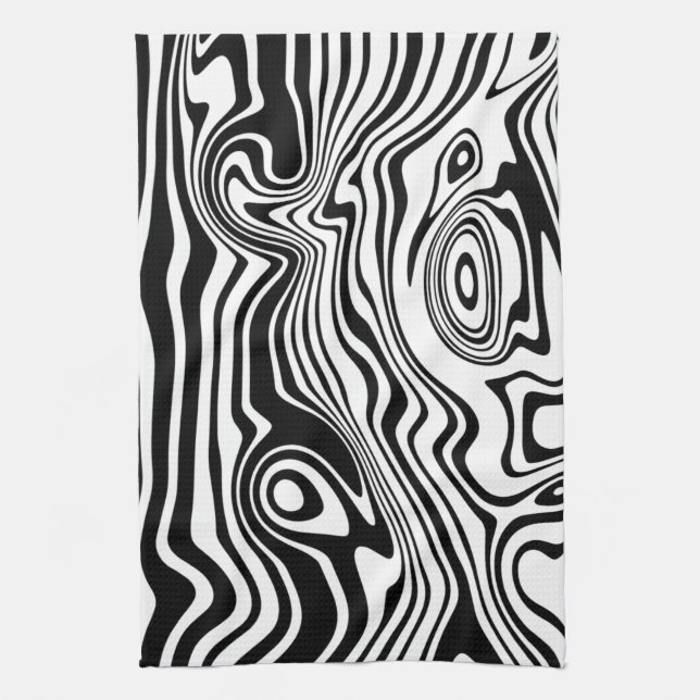 Abstract Warped Black & White Lines - Customisable Tea Towel (Vertical)