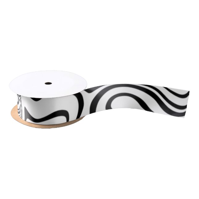 Abstract Warped Black & White Lines - Customizable Satin Ribbon (Spool)