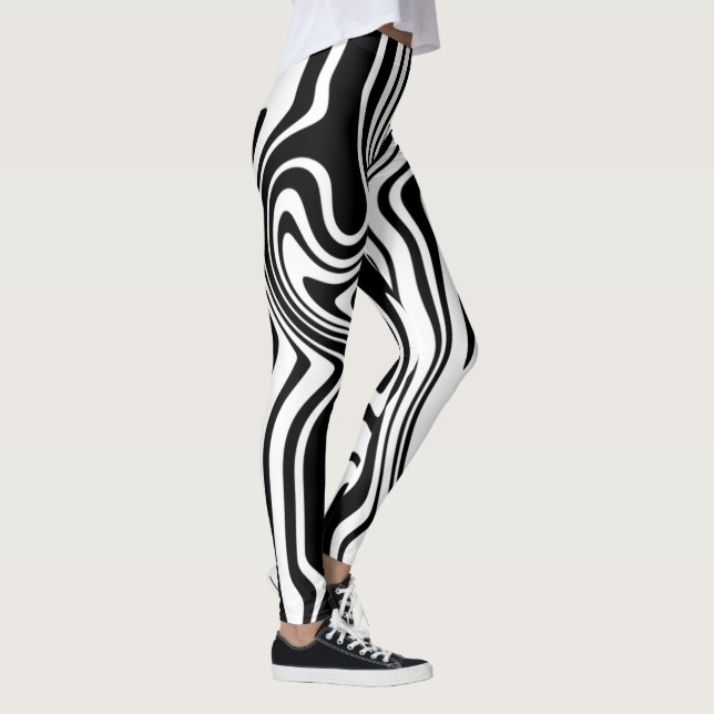 Abstract Warped Black White Striped Leggings (Right)