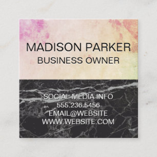 Abstract Water Colour Black Marble Square Business Card