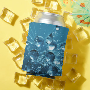 Abstract Water Droplets Blue Reflective Can Cooler