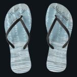 Abstract Water Mother of Bride Name Wedding Blue Thongs<br><div class="desc">These personalised, comfortable Mother of the Bride Flip Flops are a simple, elegant, and chic gift for members of the Bridal Party - Bride, Bridesmaid, Maid of Honour ... They will add to the festivities of your wedding day, bachelorette party, or other celebration. Great by the beach! Easy to customise...</div>