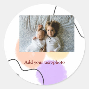 Abstract watercolor abstract shapes add text name classic round sticker