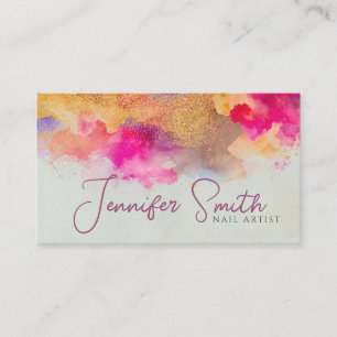 Abstract Watercolor and Gold Glitter Business Card