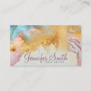 Abstract Watercolor and Gold Glitter Business Card
