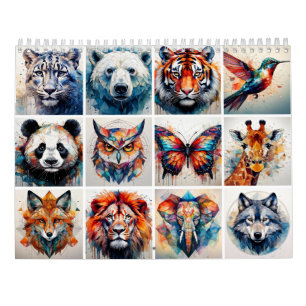 Abstract Watercolor Animals Calendar