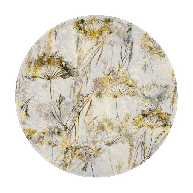 Abstract watercolor background: dandelion, juniper cutting board (Front)