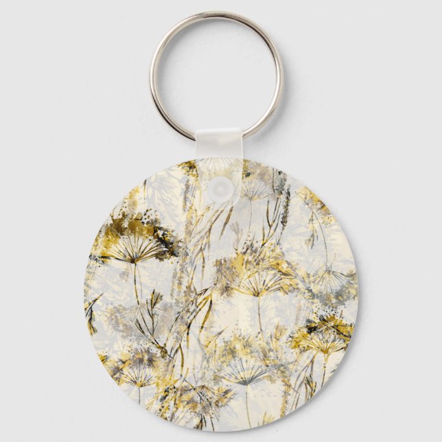 Abstract watercolor background: dandelion, juniper key ring (Front)