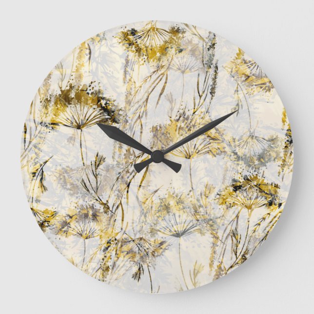 Abstract watercolor background: dandelion, juniper large clock (Front)
