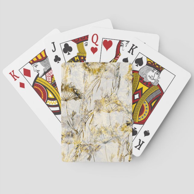Abstract watercolor background: dandelion, juniper playing cards (Back)