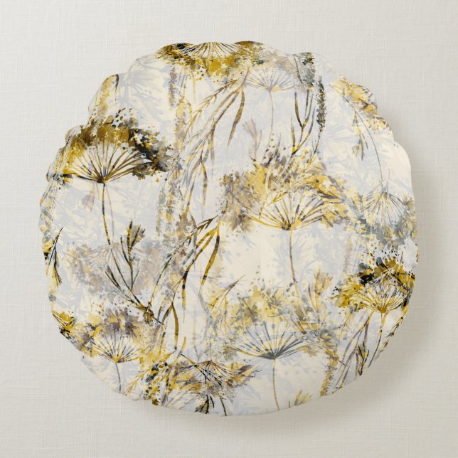 Abstract watercolor background: dandelion, juniper round cushion (Front)