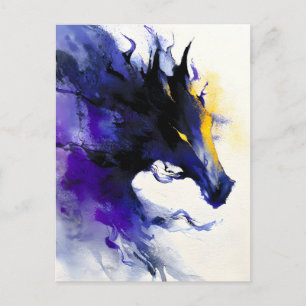 Abstract Watercolor Black Horse Portrait Holiday Postcard