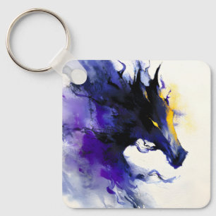 Abstract Watercolor Black Horse Portrait Key Ring