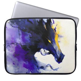 Abstract Watercolor Black Horse Portrait Laptop Sleeve