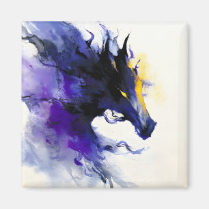 Abstract Watercolor Black Horse Portrait Magnet