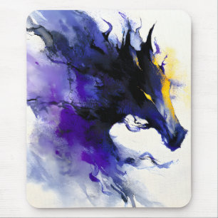 Abstract Watercolor Black Horse Portrait Mouse Pad