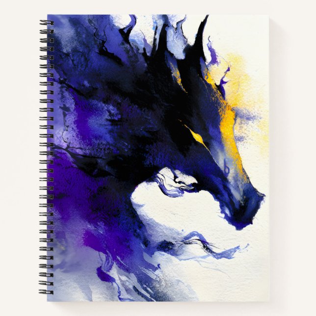 Abstract Watercolor Black Horse Portrait Notebook (Front)