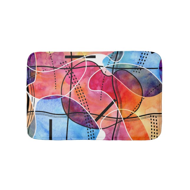 Abstract Watercolor Black White Pattern Bath Mat (Front)