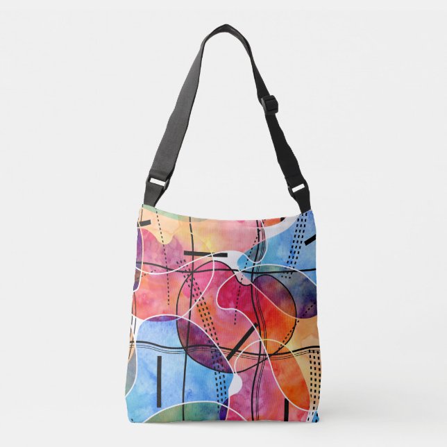 Abstract Watercolor Black White Pattern Crossbody Bag (Front)