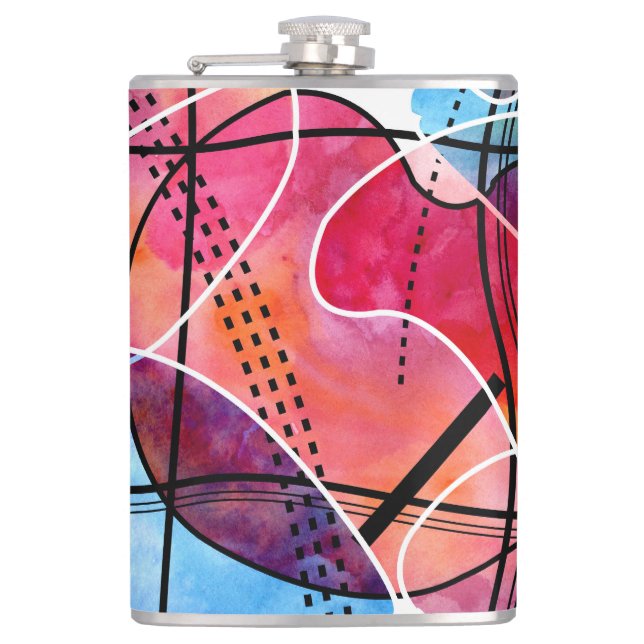 Abstract Watercolor Black White Pattern Hip Flask (Front)