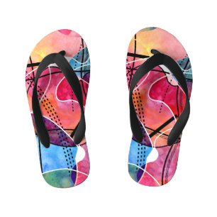 Abstract Watercolor Black White Pattern Kid's Thongs