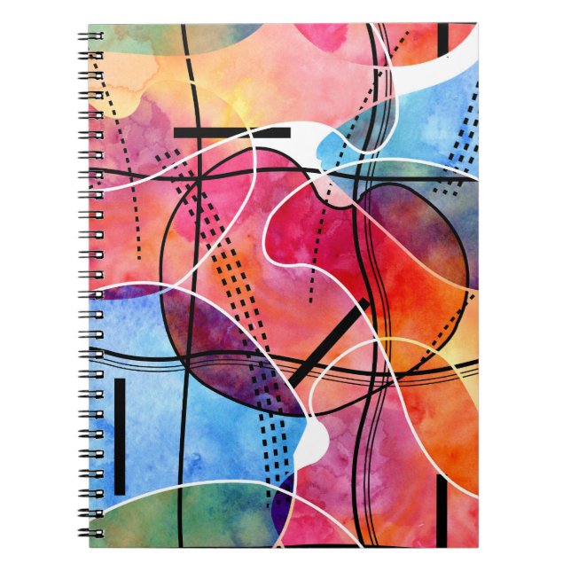 Abstract Watercolor Black White Pattern Notebook (Front)