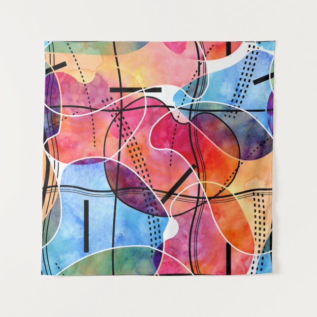 Abstract Watercolor Black White Pattern Tapestry (Front)